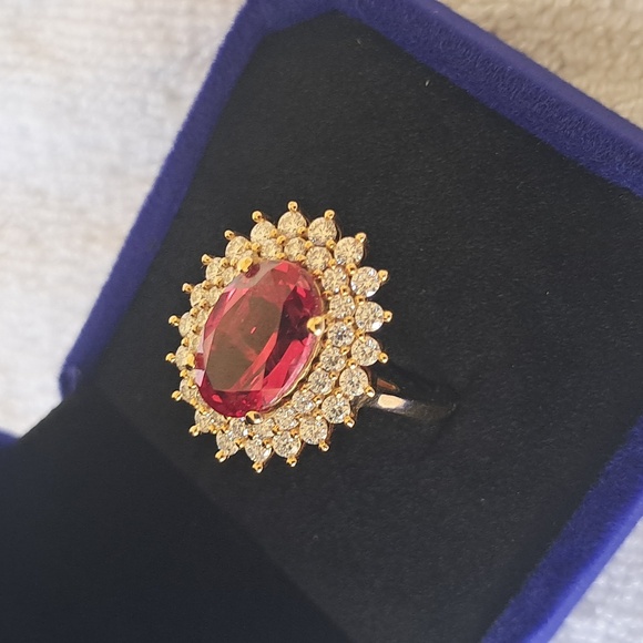 Padparadscha Sapphire & Genuine Moissanite Double Halo Ring. - Picture 10 of 10